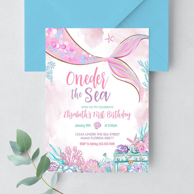 Oneder the Sea Little Mermaid First 1st Birthday Invitation (Creator Uploaded)