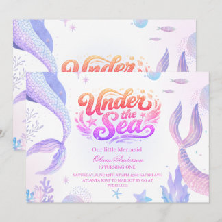 Oneder the Sea Mermaid 1st birthday girl  Invitation