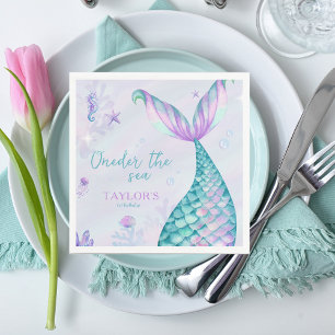 Oneder the Sea Mermaid 1st birthday girl Napkin