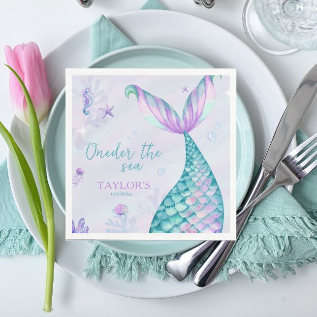 Oneder the Sea Mermaid 1st birthday girl Napkin (Oneder the sea - 1st birthday)