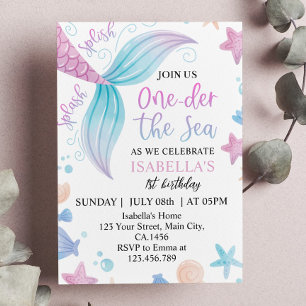 Oneder The Sea Mermaid 1st Birthday  Invitation