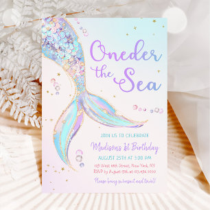 Oneder The Sea Mermaid 1st Birthday Party Invitation