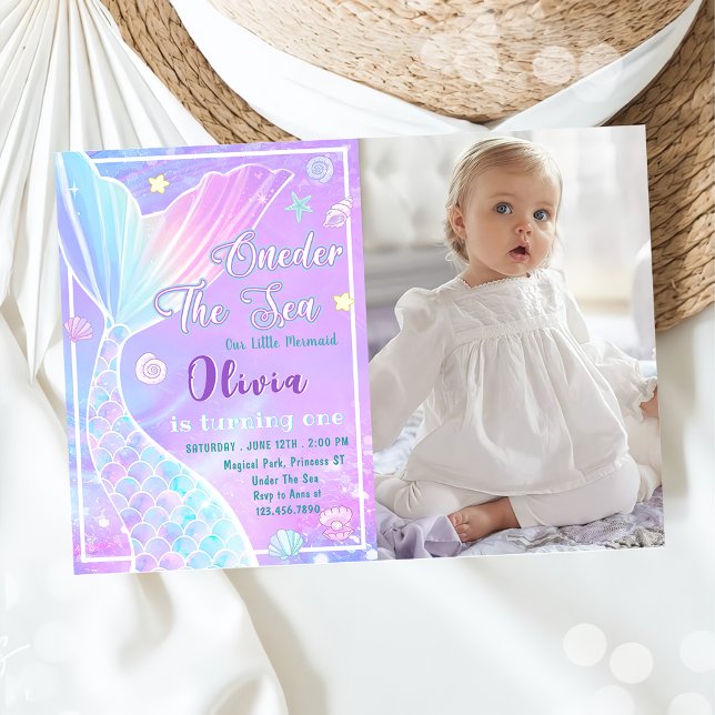 ONEder The Sea Mermaid 1st Birthday Photo Invitation (Creator Uploaded)