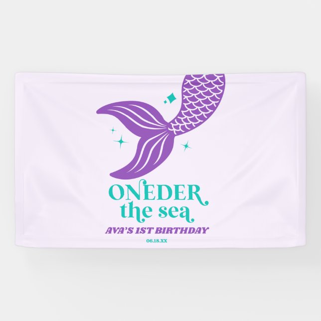 ONEder The Sea Mermaid 1st First Birthday Party Banner (Horizontal)