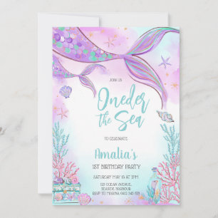 Oneder the Sea Mermaid Ocean Theme Girl Birthday Invitation