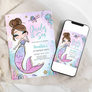 Oneder the Sea Mermaid Ocean Theme Girl Birthday  Invitation