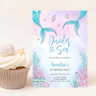 Oneder the Sea Mermaid Ocean Theme Girl Birthday  Invitation