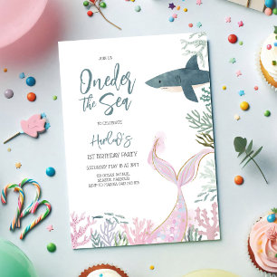 Oneder the Sea Mermaid Ocean Theme Girl Birthday  Invitation