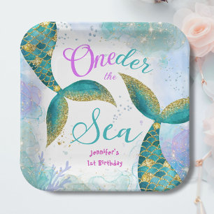 Oneder The Sea! Mermaid Purple Teal 1st Birthday Paper Plate