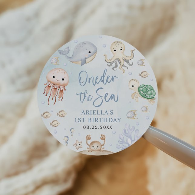 Oneder The Sea Ocean Animals 1st Birthday Classic Round Sticker (Creator Uploaded)