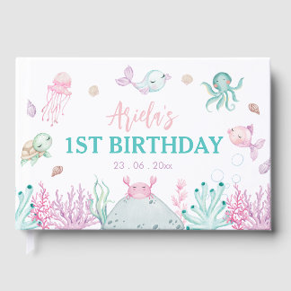 Oneder the Sea Ocean Animals 1st Birthday Guest Book