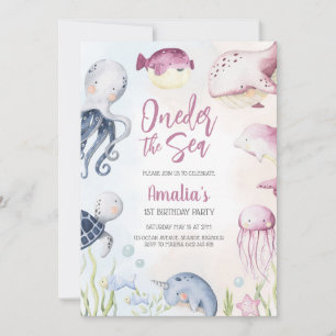 Oneder the Sea Ocean Animals 1st Birthday  Invitation