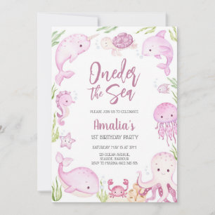 Oneder the Sea Ocean Animals 1st Birthday  Invitation