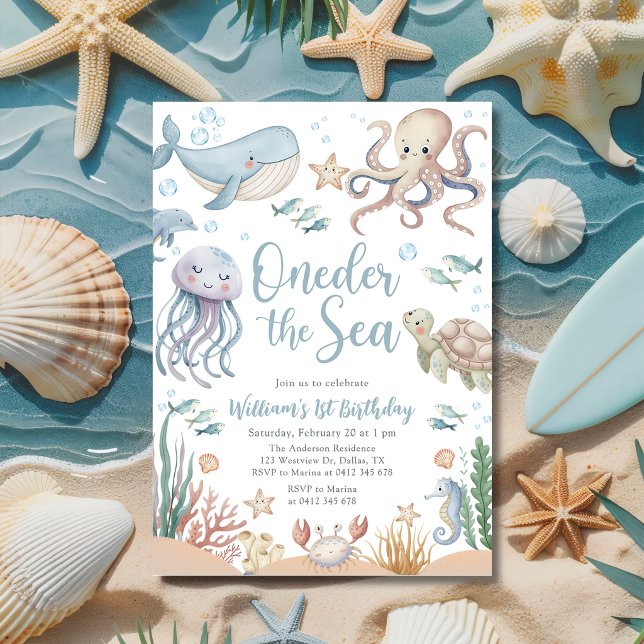 Oneder The Sea Ocean Animals 1st Birthday Invitation (Creator Uploaded)