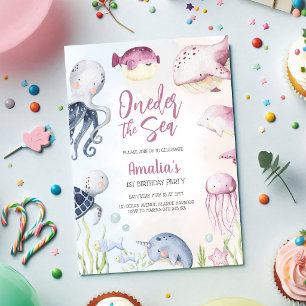 Oneder the Sea Ocean Animals 1st Birthday  Invitation