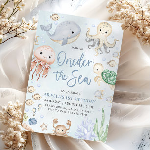 Oneder The Sea Ocean Animals 1st Birthday Invitation