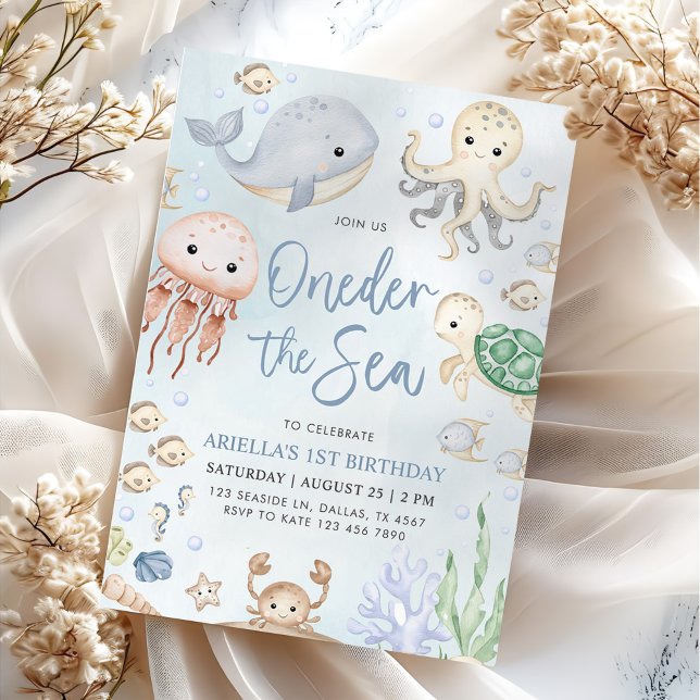 Oneder The Sea Ocean Animals 1st Birthday Invitation (Creator Uploaded)