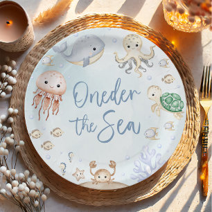 Oneder The Sea Ocean Animals 1st Birthday Paper Plate