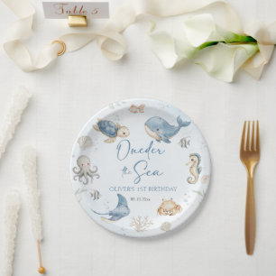 Oneder The Sea Ocean Animals 1st Birthday Party Paper Plate