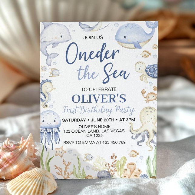 Oneder The Sea Ocean Animals Boy Birthday Invitation (Creator Uploaded)