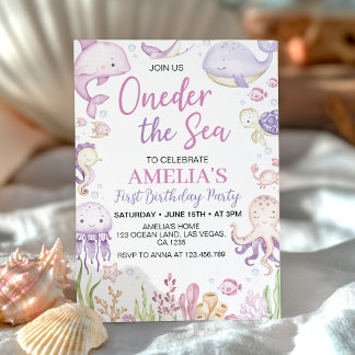 Oneder The Sea Ocean Animals Girl Birthday Invitation