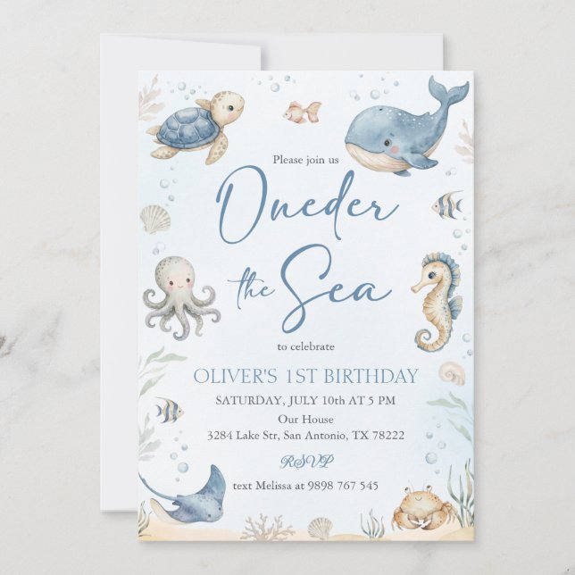 Oneder The Sea Ocean Animals Invitation (Front)