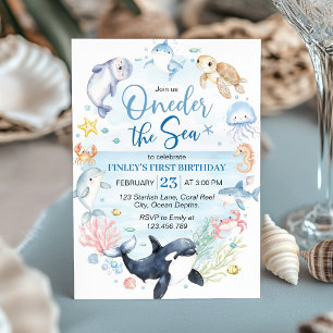 Oneder The Sea Ocean Animals Kids Birthday Invitation