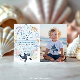 Oneder The Sea Ocean Animals Kids Birthday Photo Invitation