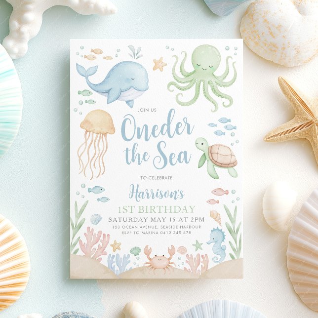 Oneder The Sea Ocean Boy 1st Birthday Invitation (Oneder the Sea boys 1st birthday invitation | Sea themed birthday party)