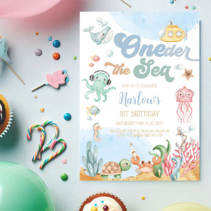 Oneder the Sea Ocean Theme Kids 1st Birthday Invitation