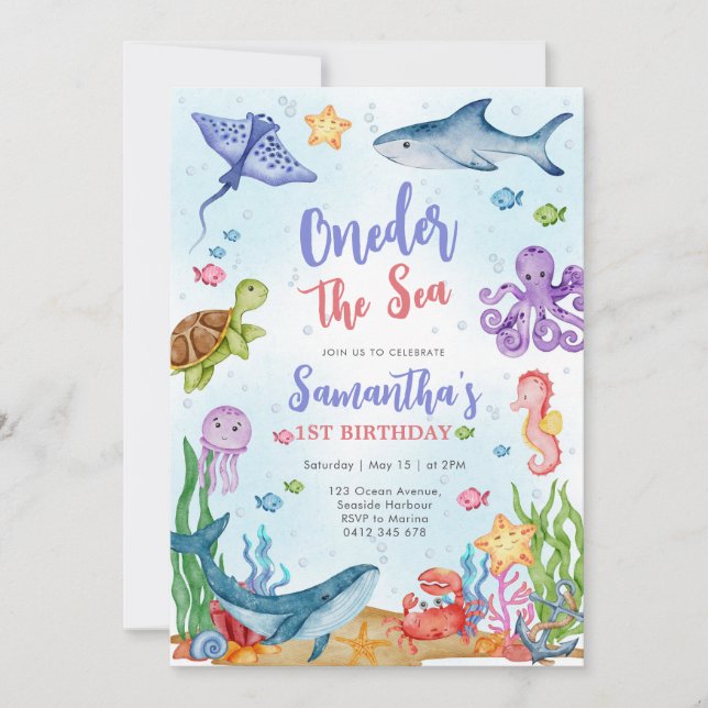 Oneder the Sea Party 1st Birthday Invitation (Front)