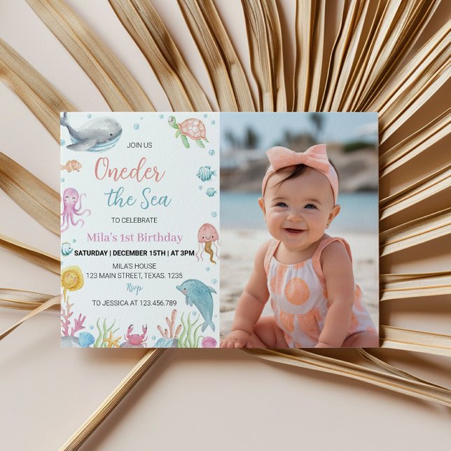Oneder The Sea Pastel Birthday Photo Invitation (Creator Uploaded)