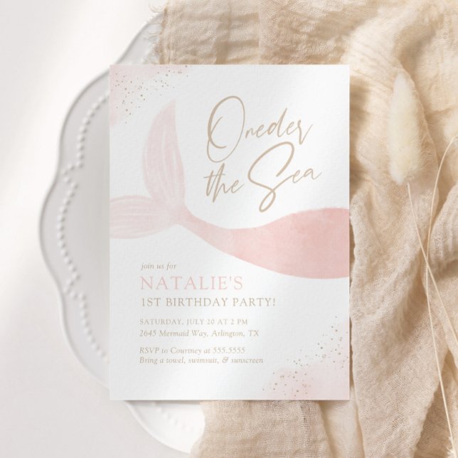 Oneder the Sea Pink Mermaid Girl Birthday Party Invitation (Creator Uploaded)