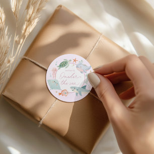 Oneder the Sea Pink Nautical Ocean 1st Birthday Classic Round Sticker