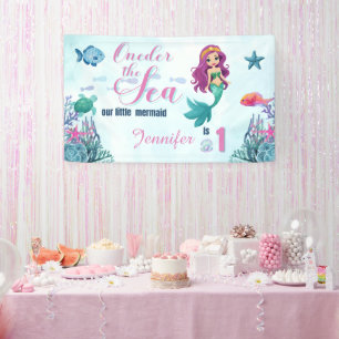 Oneder the sea purple mermaid 1st birthday girl banner