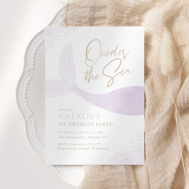 Oneder the Sea Purple Mermaid Girl Birthday Party Invitation (Creator Uploaded)