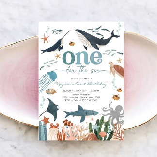 Oneder The Sea Shark 1st Birthday Invitation
