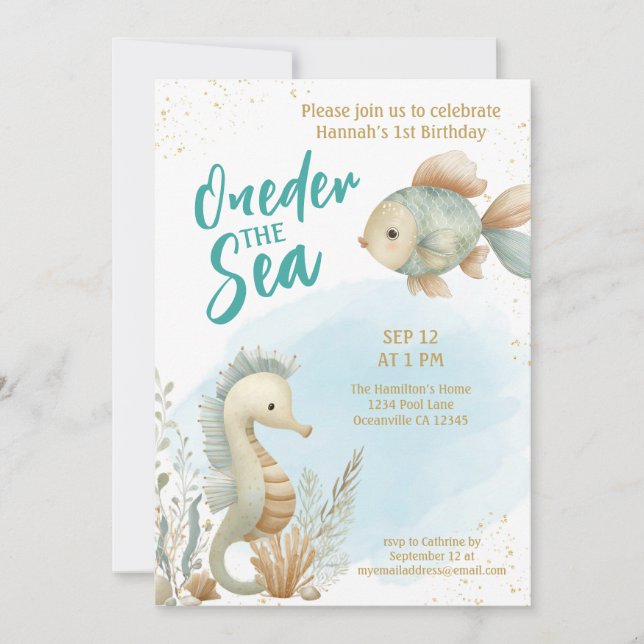Oneder The Sea Summer Beach First Birthday  Invitation (Front)