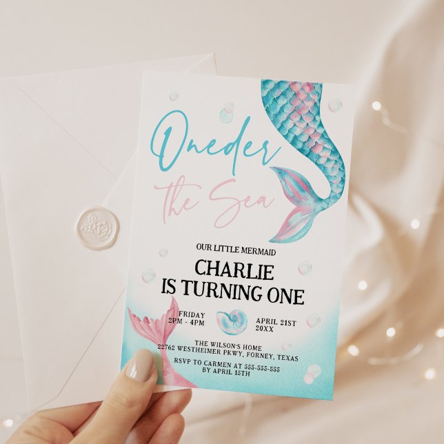Oneder the Sea Watercolor Mermaid 1st Birthday Invitation (Creator Uploaded)