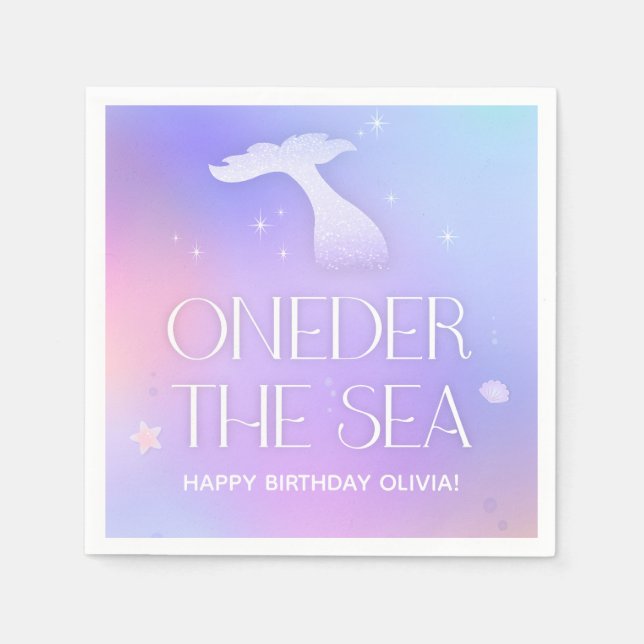 Oneder the Sea Whimsical Sparkly Mermaid Birthday Napkin (Front)