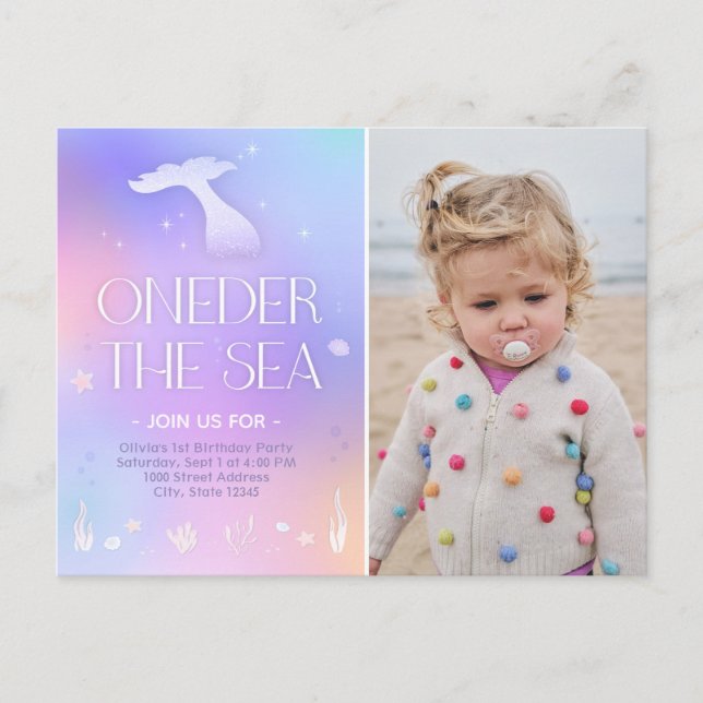 Oneder the Sea Whimsical Sparkly Mermaid Birthday Postcard (Front)