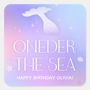 Oneder the Sea Whimsical Sparkly Mermaid Birthday Square Sticker