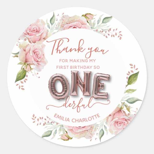  Onederful 1st Birthday Thank you Classic Round Sticker (Front)