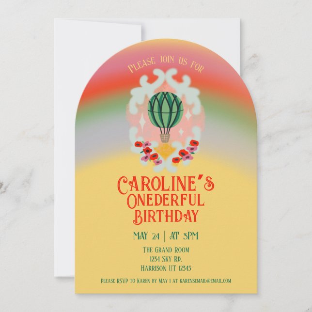Onederful Air Balloon First Birthday Invitation (Front)