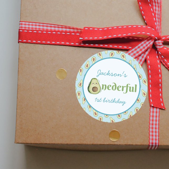 Onederful Avocado 1st Birthday Party Photo  Classic Round Sticker (Onederful Avocado 1st Birthday Party Photo Classic Round Sticker)