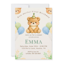 Onederful Bear First Birthday Party Invitation