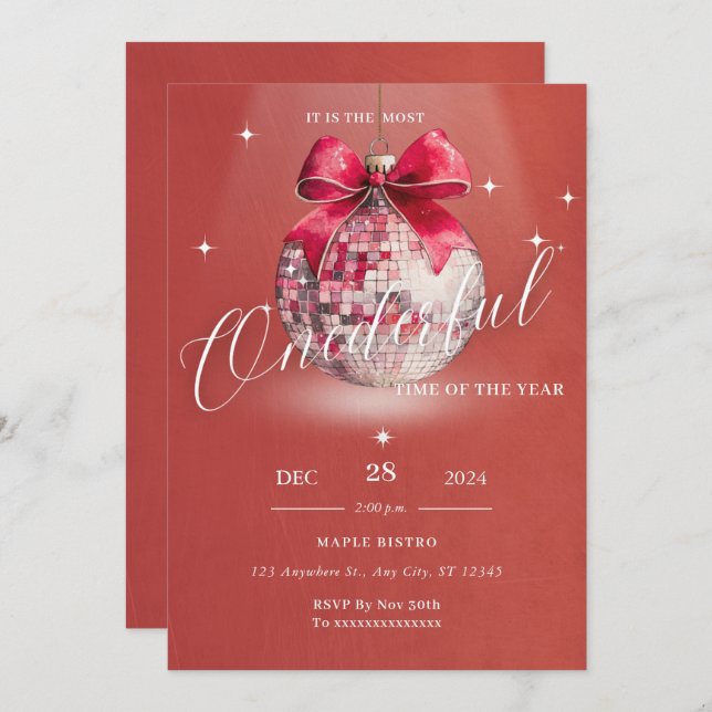 Onederful Birthday Christmas Discoball Invitation (Front/Back)
