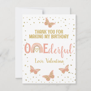 ONEderful Birthday Pink Butterflies Thank You Card