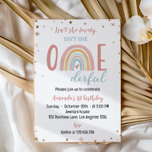 Onederful Boho Rainbow Birthday 1st Invitation
