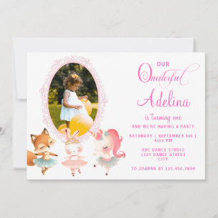 Onederful Cute Ballerina Animal 1st Birthday Party Invitation